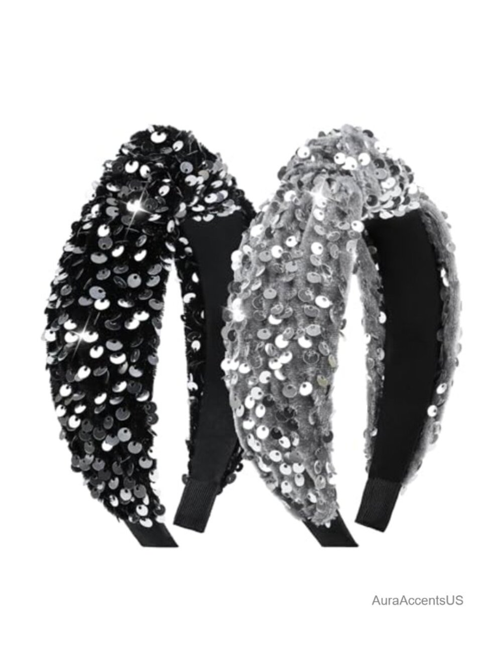 2 Pack Knotted Headbands Velvet Sequins Sparkly Soft Non-Slip Hair Accessories